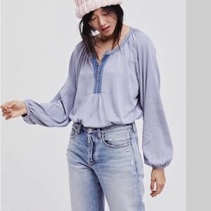 Free People We The Free Blue Arcadia Henley Top Medium
